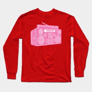 Boombox (White Lines + Blush Red Drop Shadow) Analog / Music Long Sleeve T-Shirt